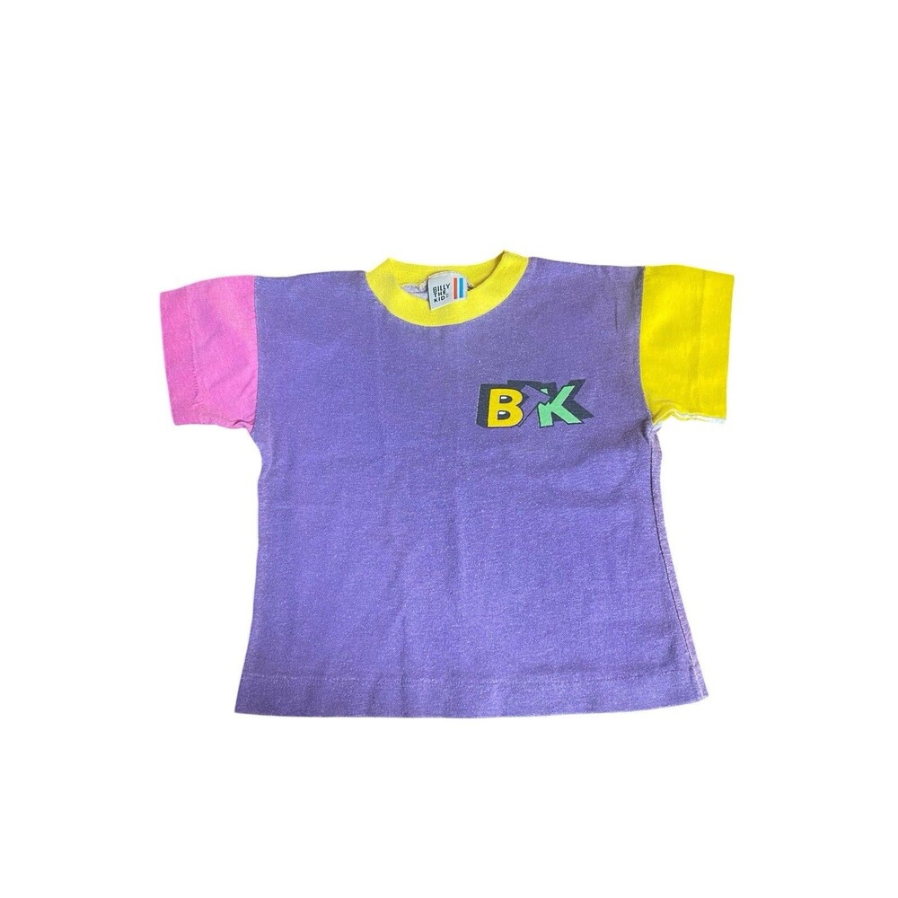 Vintage 80s Billy The Kid BTK Toddler T Shirt Colorblock Purple Pink Yellow 2/3t